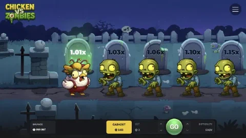 Chicken vs Zombies run on a phone-sized screen with the Cashout button lit