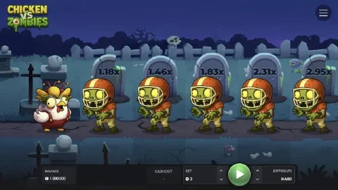 Chicken vs Zombies on Hard with football player zombies and multipliers from 1.18x