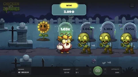 Chicken vs Zombies WIN panel after a cash-out